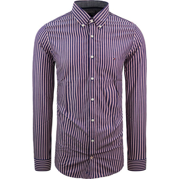 Tommy Hilfiger Slim Fit Oxford Overhemd Gestreept Navy Heren Top