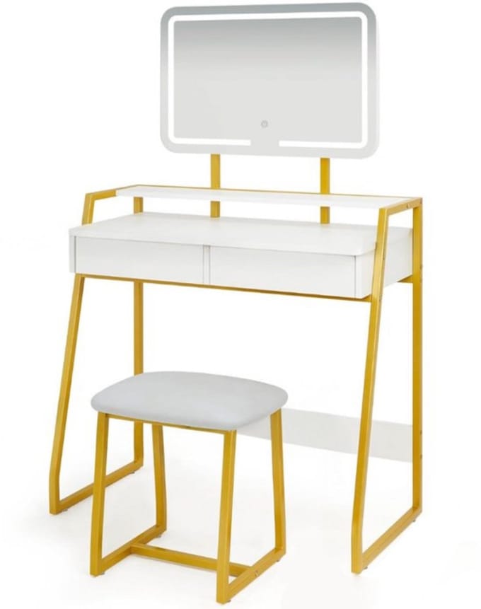 Thuys - Make up Stoel - Kaptafel Kruk - Visagie - Wit en Goud