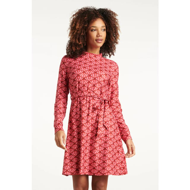 Smashed Lemon Stretchstof lippenprint jurk in rood en roze |