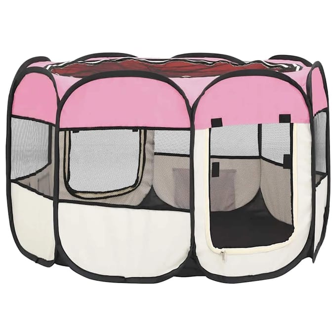 vidaXL - Hondenren - inklapbaar - met - draagtas - 90x90x58 - cm - roze