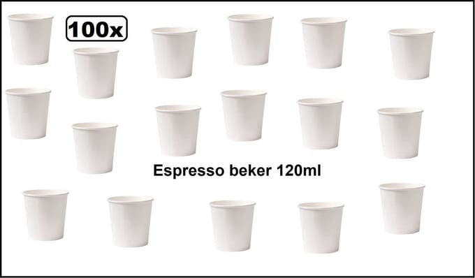 100x Beker espresso karton wit 120ml - chocomel soep drank water beker karton
