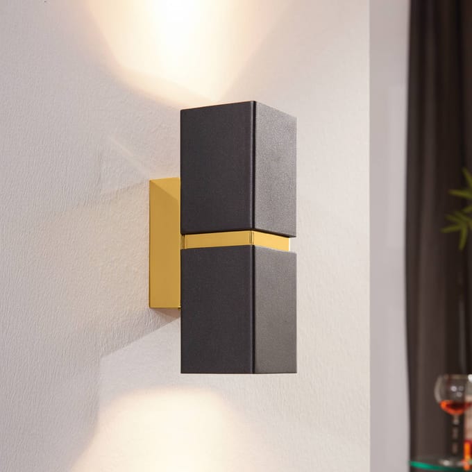 EGLO 2-lichts LED-wandlamp Passa, zwart-goud