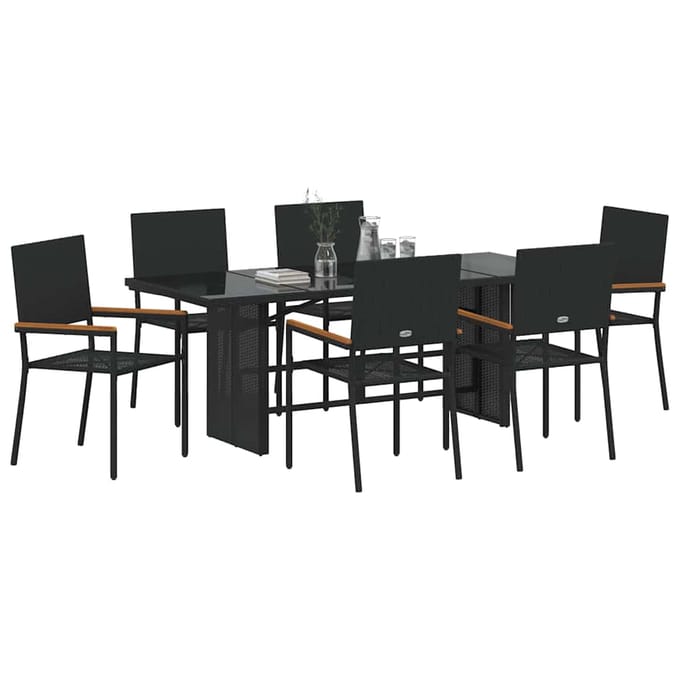 vidaXL - Tuin - Eettafel - Set - 7 - st - Zwart - poly - rattan