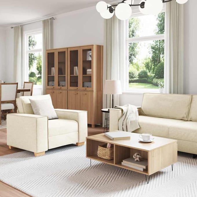vidaXL - Bankstel - 3 - st - Beige - Linnenmix - Stoffen