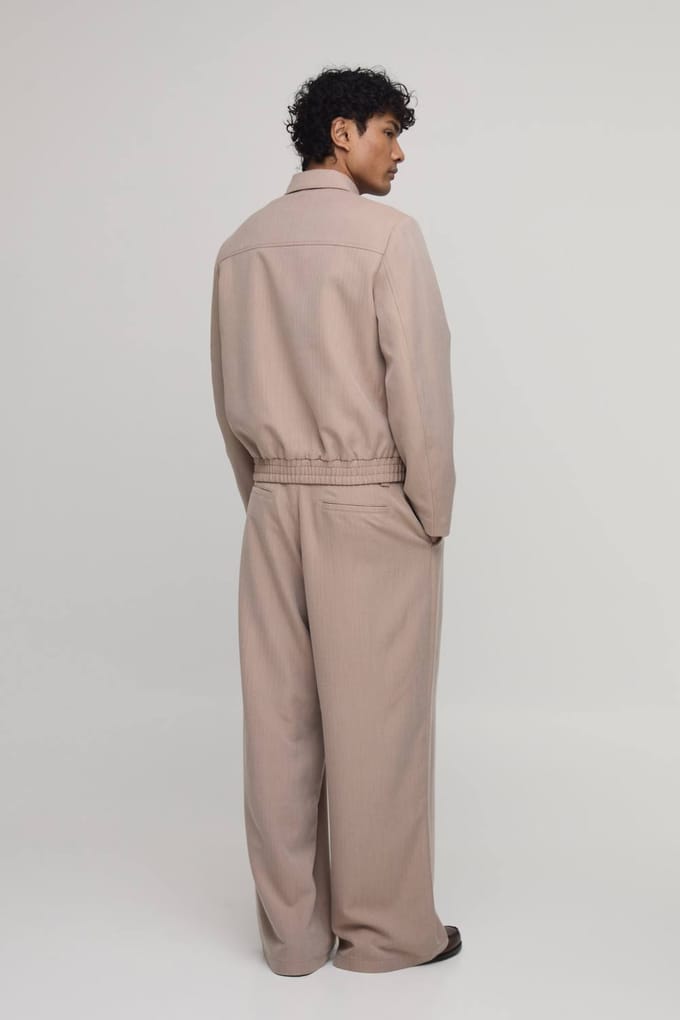 Herringbone Relaxed Fit Tailored Co-Ord Jacket | Taupe | Size Small