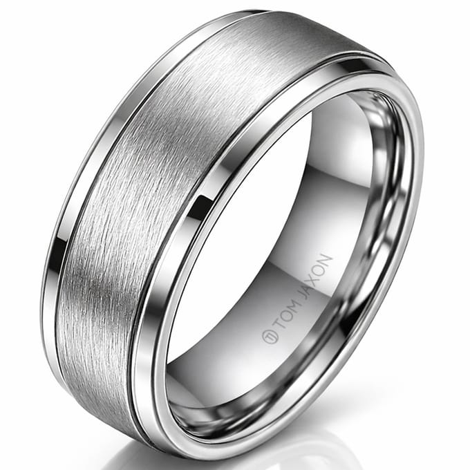 Zilverkleurige wolfraam heren ring Geborsteld Mat en Glans-22mm