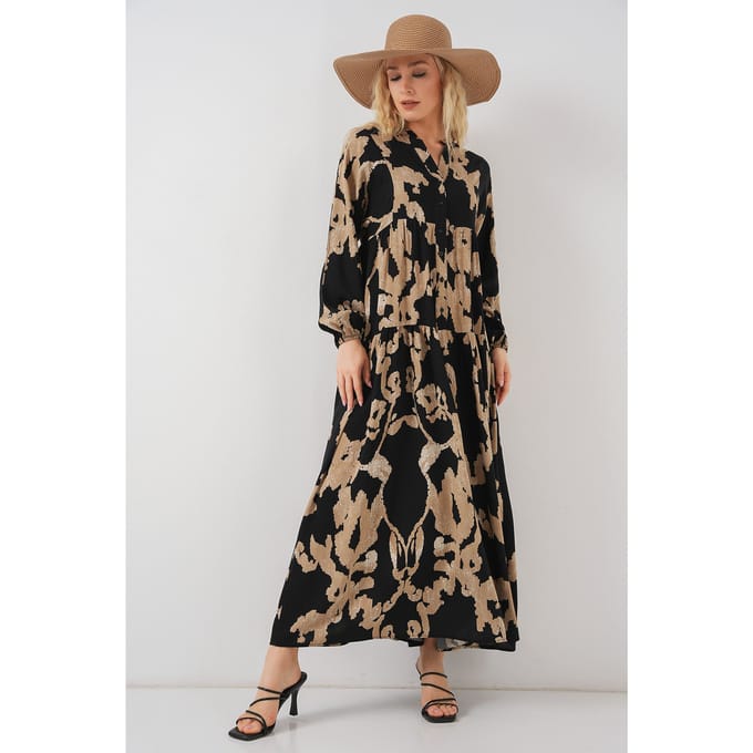 Geprinte V-hals Maxi Jurk