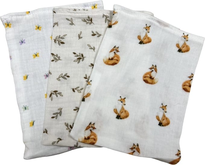hydrofiel washandjes set van 3 vos vlinder takje