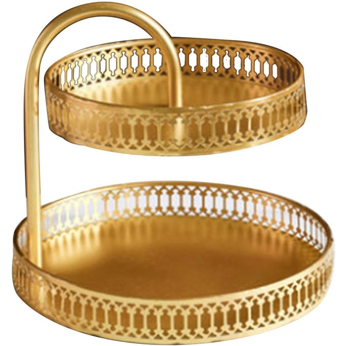 Dubbellaagse Gebaksschaal Decoratief Koper Goud Koekjes Dessert Displaybord voor Bruiloft Blad wit/blauw