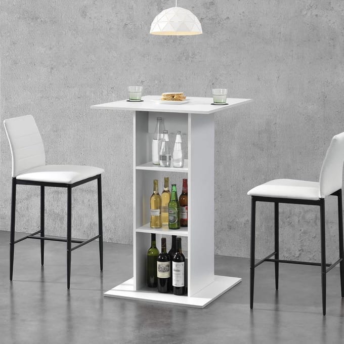 Bartafel met planken - Statafel hoog - Gezellig borrelen - Drie extra vakken - 70x70x110cm - Wit