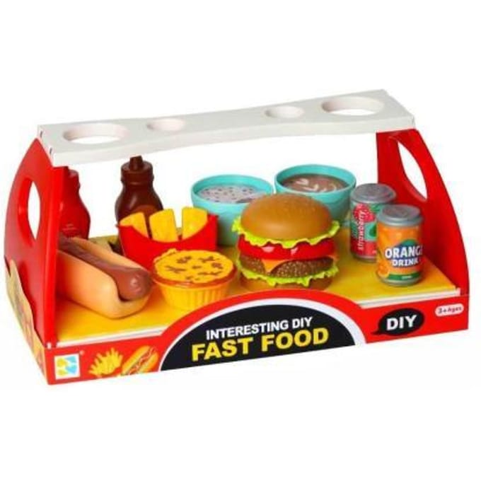 Fast Food draagtray 13dlg met hamburger & hot dog Huishoudspeelgoed
