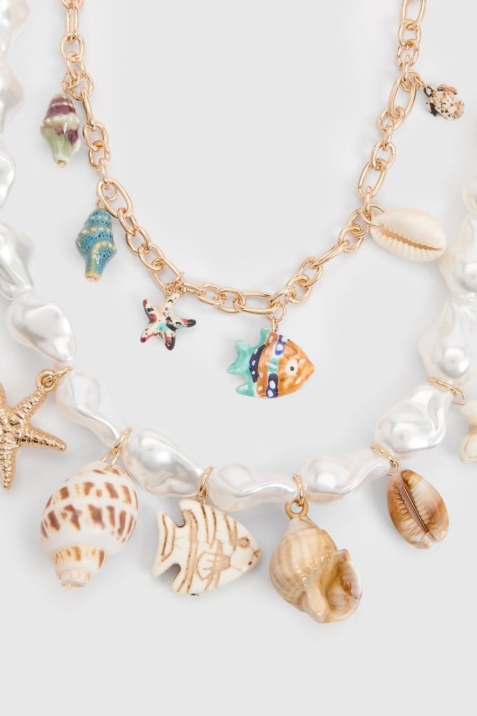 boohoo Dames Oceaan & Parel Detail Statement Bedel Ketting | Goud