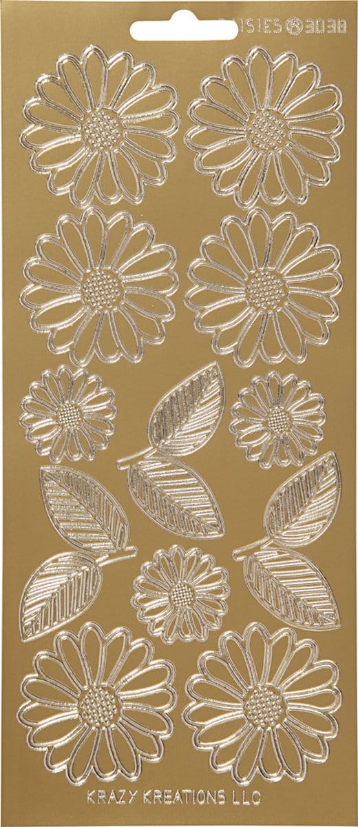Stickers, margrieten, vel 10x23 cm, goud, 1 vel