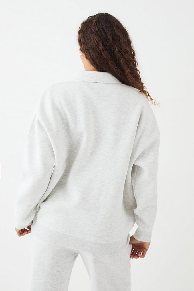 Dames DSGN Studio Geembosseerde Sweater met Kraag en Halve Rits | Ash Grey | Maat: 2XL
