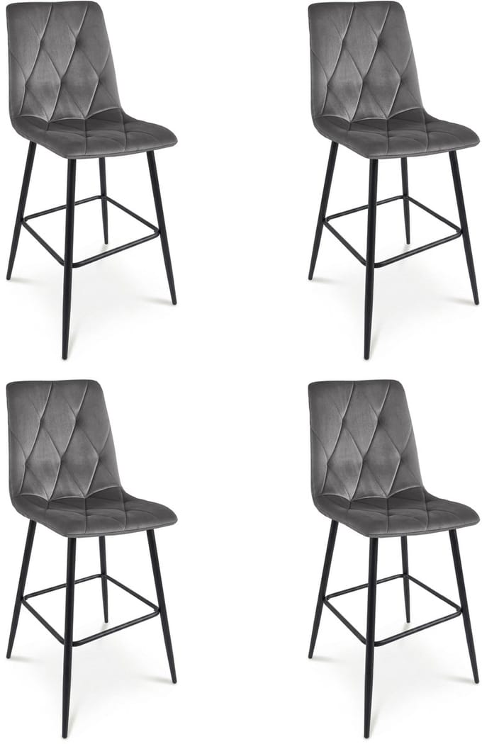 Set van 4 barkrukken LIBRA - Donkergrijs fluweel - Zwarte metalen poten - Modern design