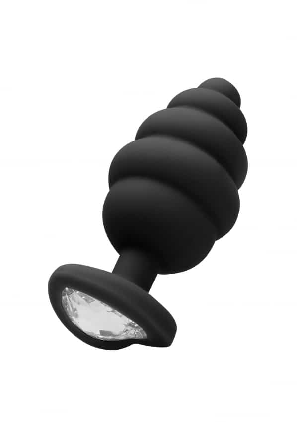 Ouch - Buttplug met ribbels en Diamant Hartje - Small