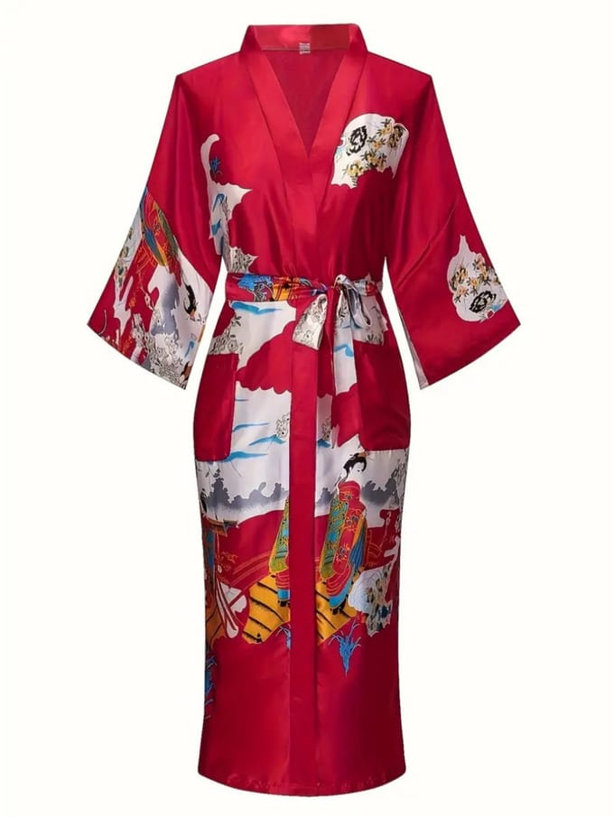 Livano Badjas Dames - Kimono - Kamerjas - Ochtendjas - Pyama - Rood - L