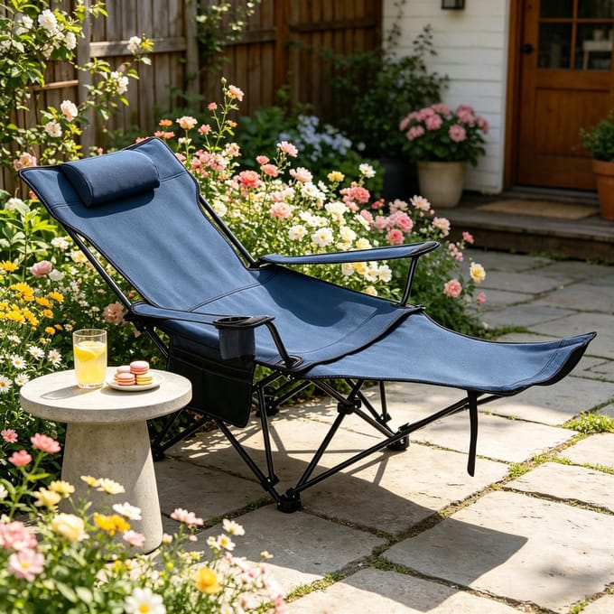 Campingstoel - Draagbare campingstoel met voetensteun - Ergonomisch en inklapbaar - Blauw
