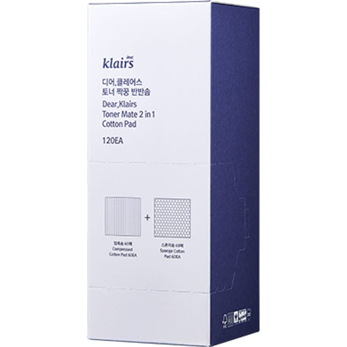 Cher, Klairs, Coussin de coton 2 en 1 Toner Mate, 60 feuilles compressées/60 éponges white