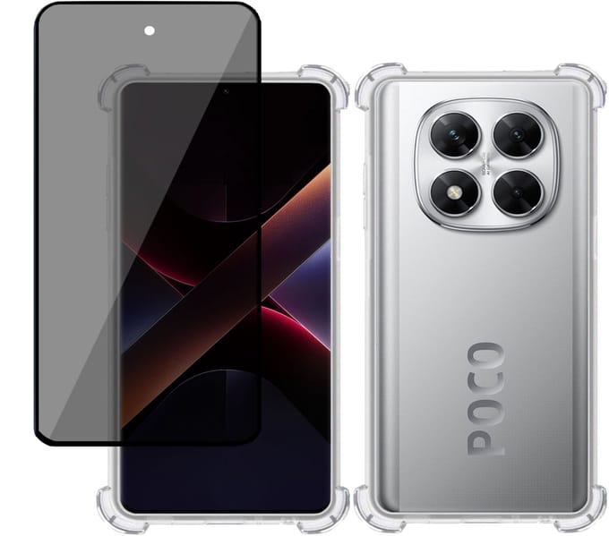 TechNow Hoesje + Privé Screenprotector geschikt voor Poco X7 – Privacy Tempered Glass - Case Transparant