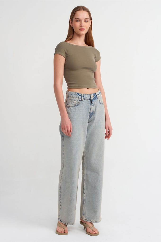 Middenwaste Wijde Pijpen Katoenen Denim Jeans