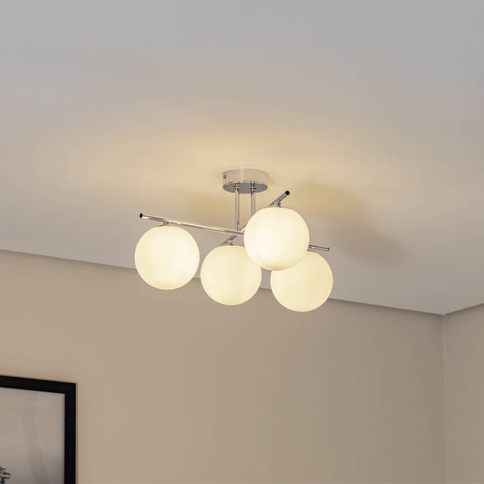Domiluce Aurora plafondlamp, chroom, Ø 50 cm, 4-lamps, glas, E14