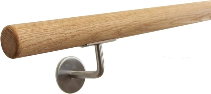 Trapleuning RVS - Veiligheidshandgreep - Traplopen Ondersteuning - Onderhoudsvrij Design - 90 cm - Eikenhout