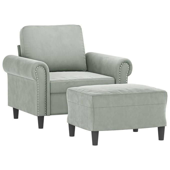 vidaXL - Fauteuil - met - voetenbank - 60 - cm - fluweel - lichtgrijs