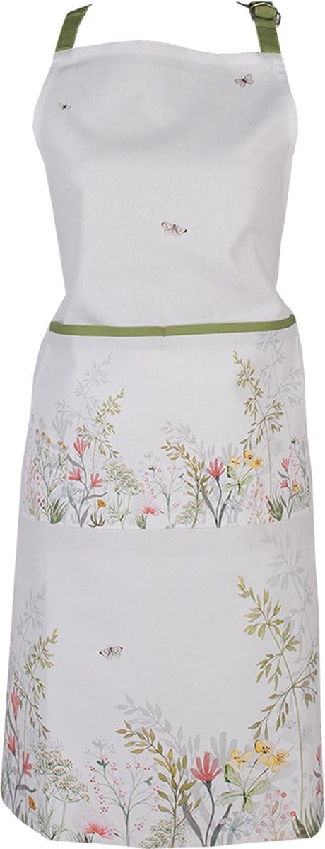 Clayre & Eef Keukenschort 70x85 cm Wit Katoen Bloemen