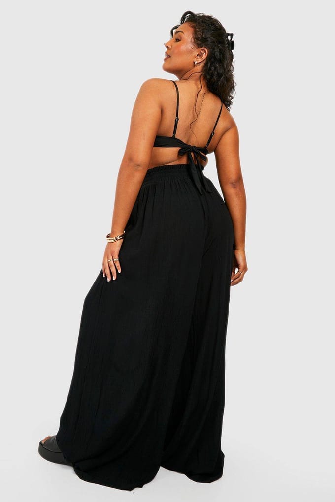 boohoo Dames Plus Cheesecloth Strandbroeken | Zwart | Maat: 54