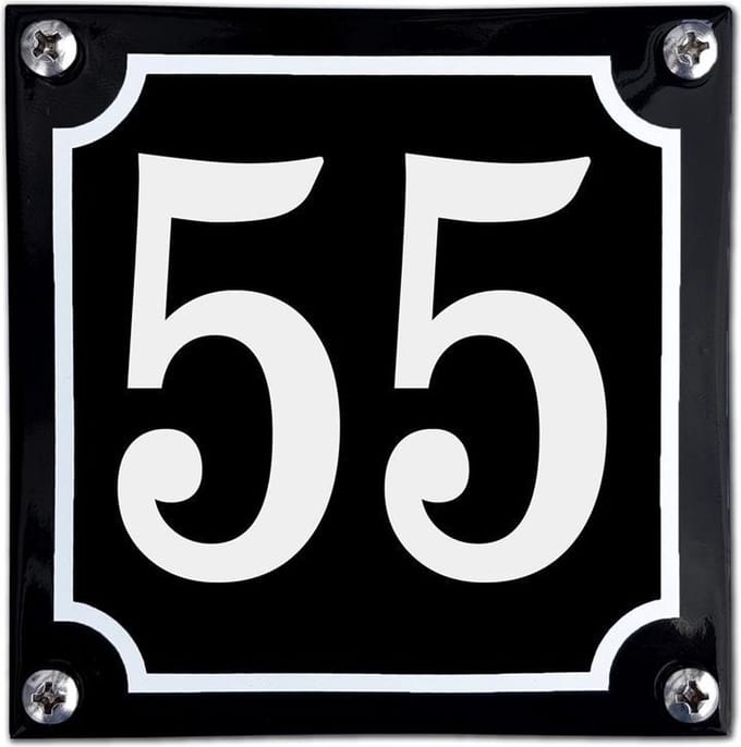 Zwart emaille huisnummer  - 55