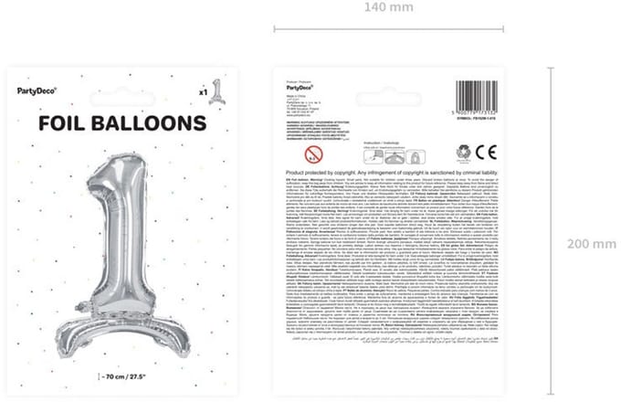 Zilver 1 staande folieballon 70cm