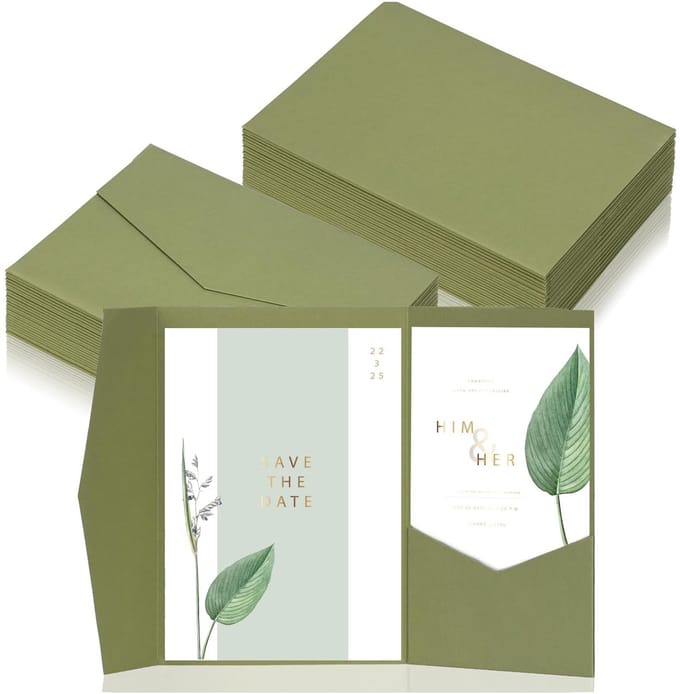 Solidchoice - 50 Stuks Sage Groene Pocketfold Enveloppen voor Kaarten