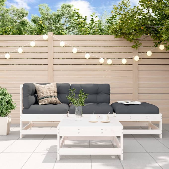 vidaXL - 4-delige - Loungeset - massief - grenenhout - wit