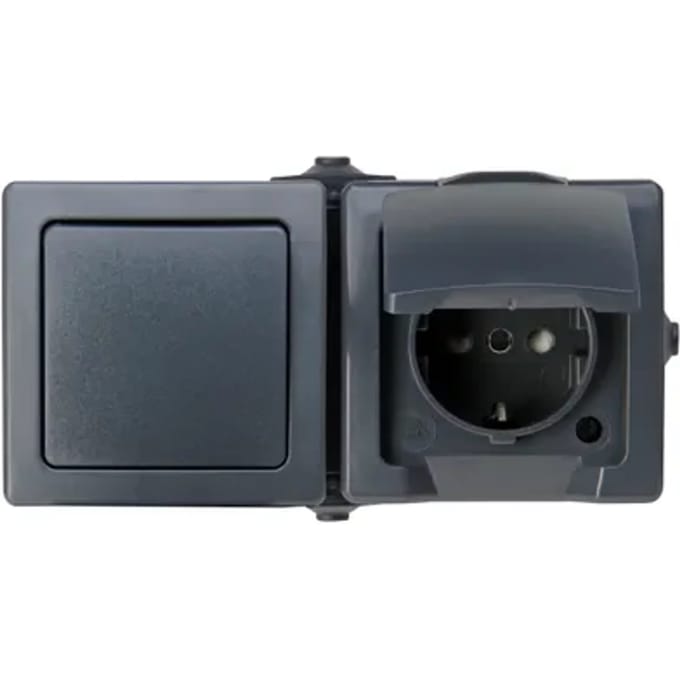Sencys Combinatie Wisselschakelaar/stopcontact Horizontaal Denver Geaard Antraciet