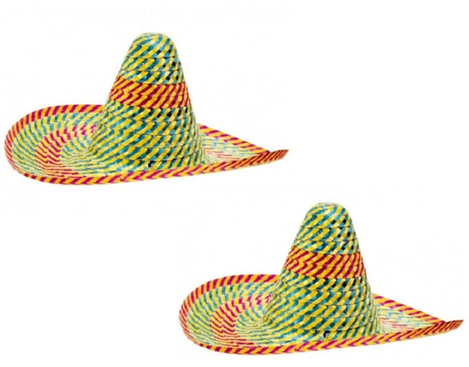 4x stuks gekleurde Mexicaanse sombrero hoeden 50 cm - Verkleed accessoires