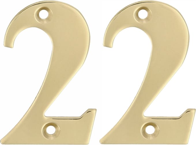AMIG Huisnummer 22 - massief messing - 5cm - incl. bijpassende schroeven - gepolijst - goudkleur