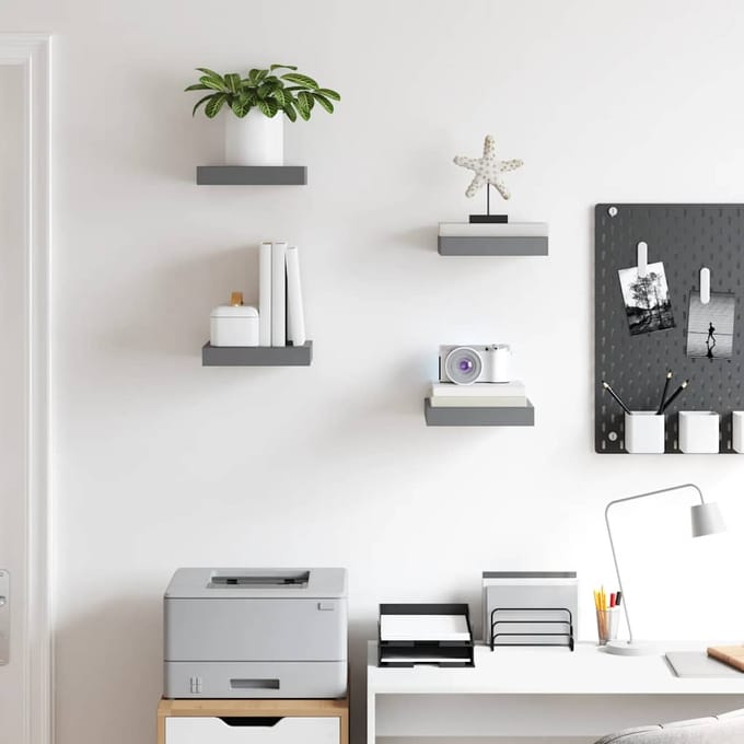 vidaXL - Wandschappen - zwevend - 4 - st - 23x23,5x3,8 - cm - MDF - hoogglans - grijs