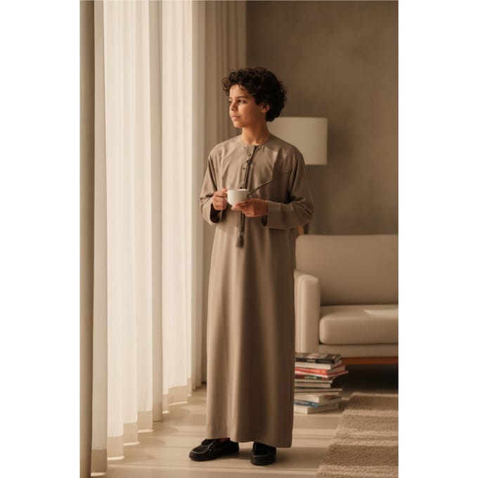 Kinderen jongens Beige Eid Marokkaanse Jubba Robe Djellaba Ramadan Eid Thobe LFS- K-HM11