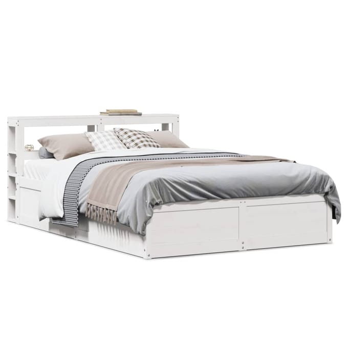 vidaXL - Bedframe - met - hoofdbord - massief - grenenhout - wit - 120x190 - cm