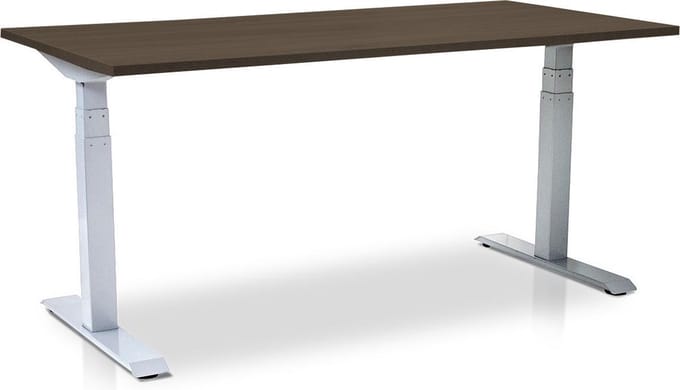 Zit-sta bureau elektrisch verstelbaar - MRC PRO NEN-EN 527 | 140 x 80 cm | frame wit - blad bruin eiken | Memory functie met USB | 150kg draagvermogen