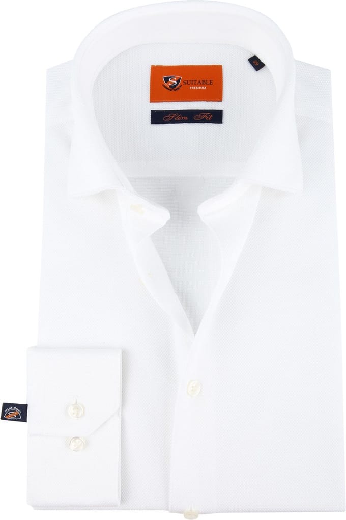 Suitable Overhemd Knitted Piqué Wit - Maat 42 - Heren - Casual Shirt