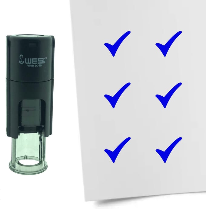 CombiCraft Stempel Vinkje 10mm rond - blauwe inkt