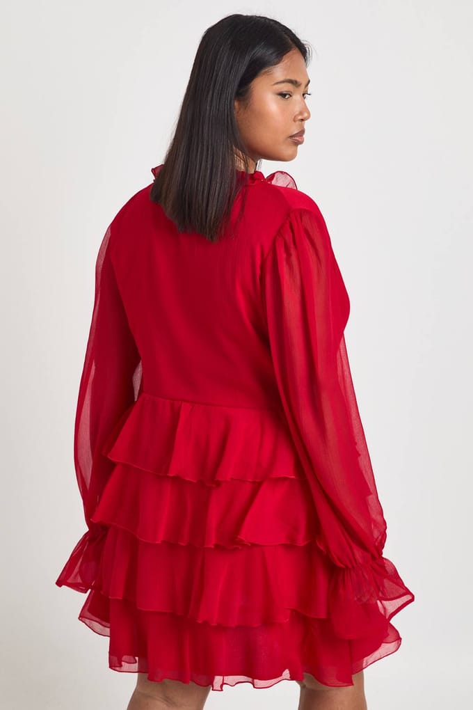 boohoo Dames Plus Ruffle Wrap Skater Jurk | Rood | Maat: 44