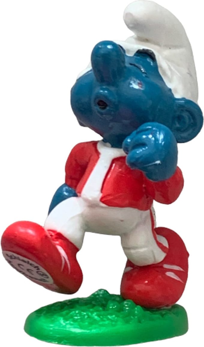 Joggende Smurf - in rode tenue - 20172 - rennend - 6 cm
