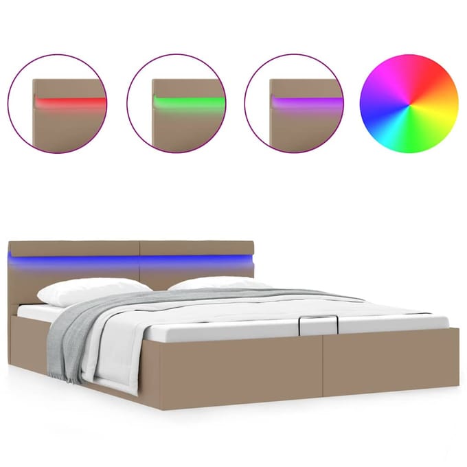 vidaXL - Bedframe - met - opbergruimte - LED - kunstleer - cappuccino - 160x200 - cm