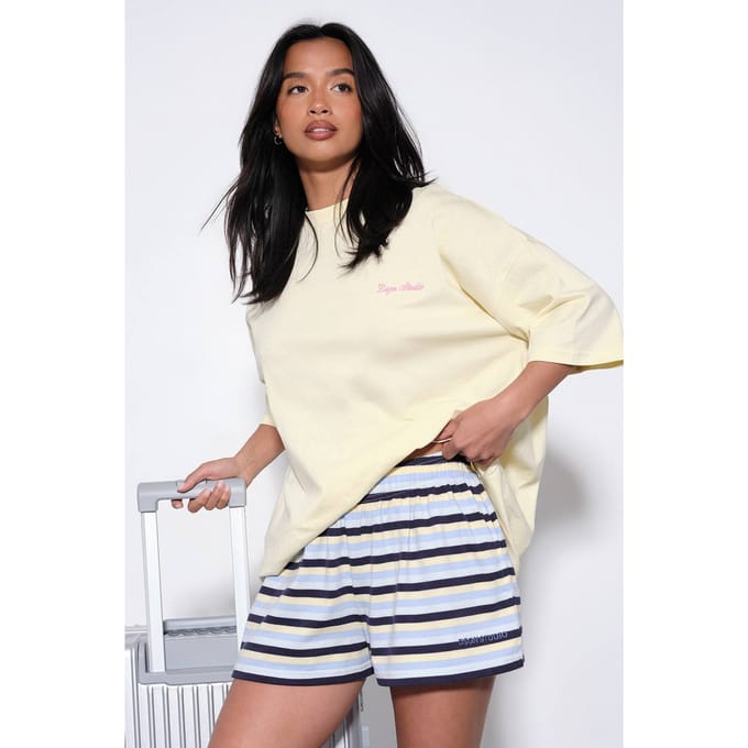 Dames Dsgn Studio Geborduurd Oversized T-shirt Met Script | Lemon | Maat: Small