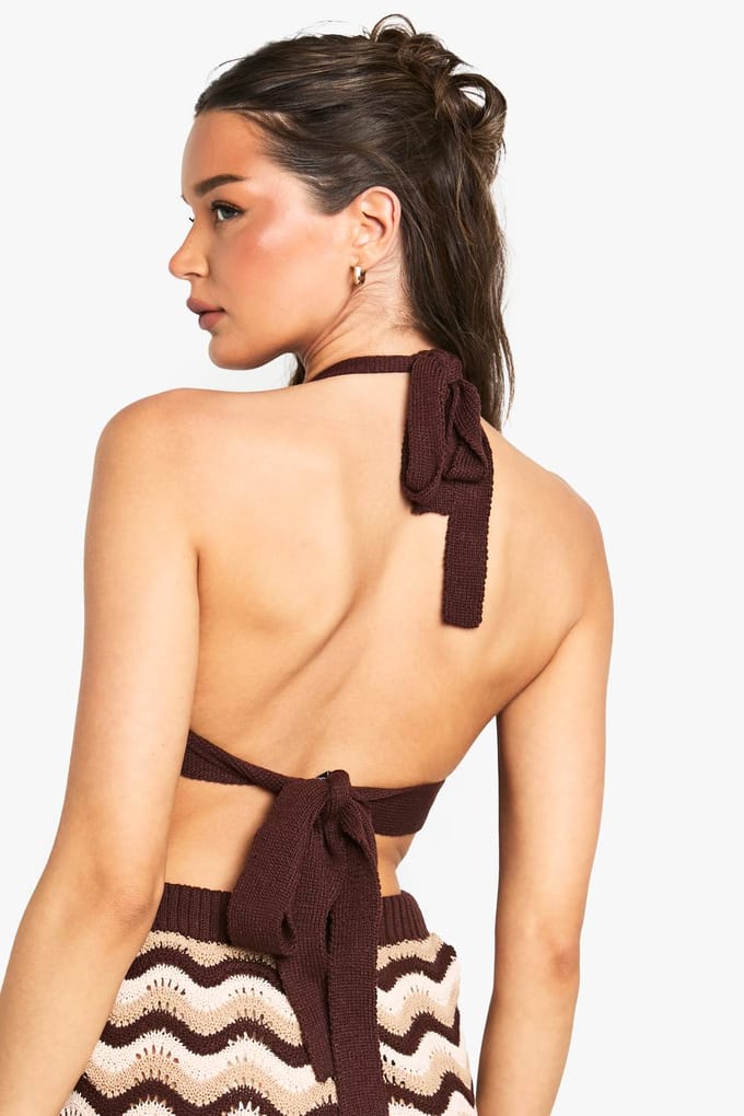 boohoo Dames Stripe Haakbralet | Chocolate | Maat: Large
