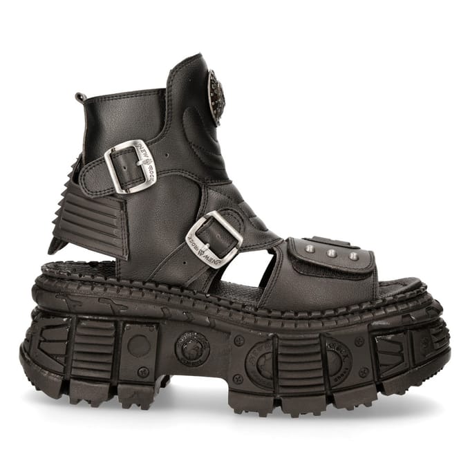 New Rock zwarte VEGAN lederen laarssandalen-BIOS106-V3