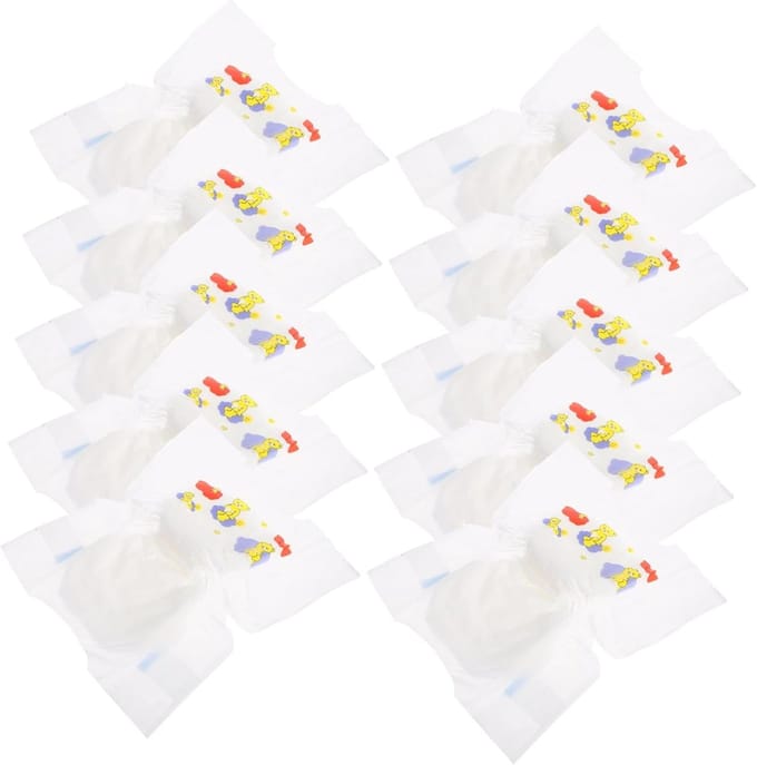 Poppenluiers - Mini Formaat Luiers - Rollenspel - Herbruikbaar Materiaal - 12 x 8.5 cm - Wit
